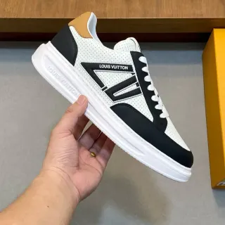 Louis Vuitton LV Trainer White Black Perforated Leather Upper Bold Side Logo Panel Lifestyle Sneakers