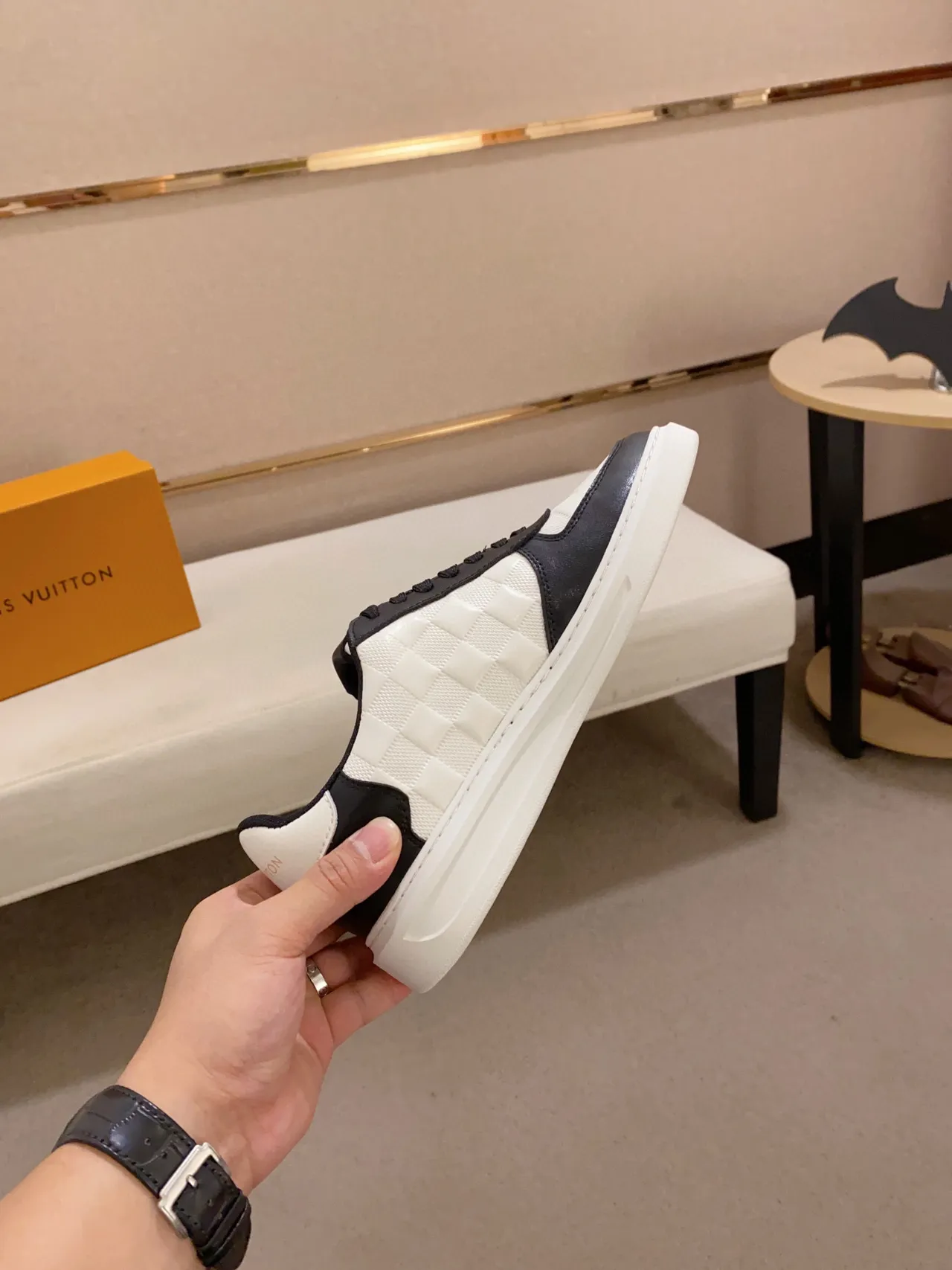 Louis Vuitton LV Trainer White Black Quilted Textile Upper Leather Overlays Lifestyle Sneakers 6