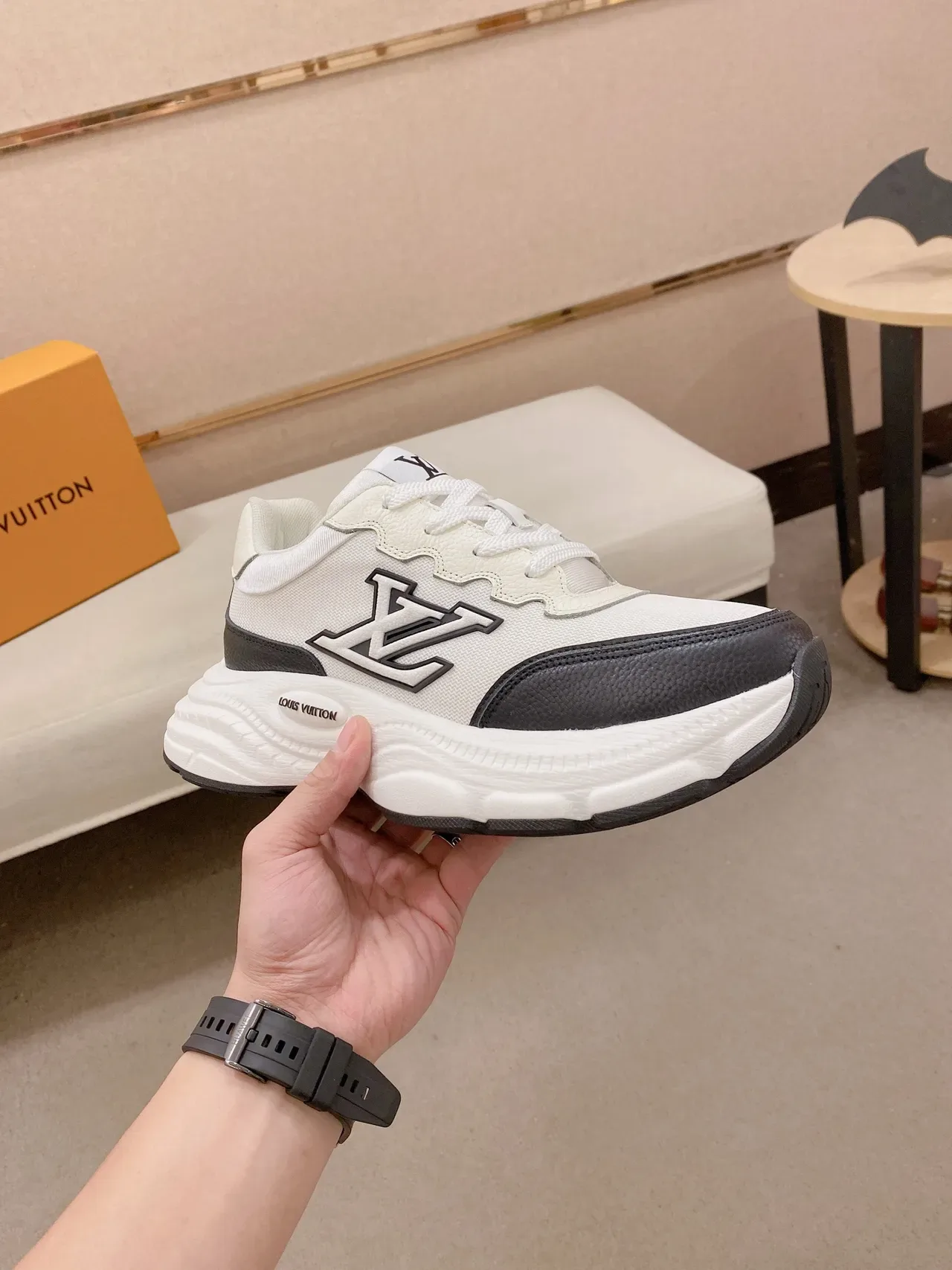 Louis Vuitton LV Trainer White Black Sole Monogrammed Side Chunky Sneakers 5
