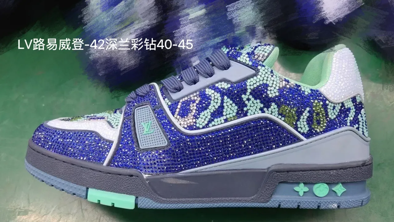 Louis Vuitton LV Trainer White Blue Crystal-Embellished Mesh Upper Lifestyle Sneakers 2