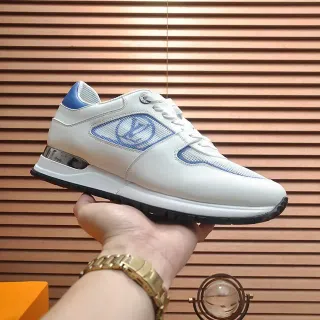 Louis Vuitton LV Trainer Branco Azul Couro E Malha Superior Monogram Window Lifestyle Sneakers
