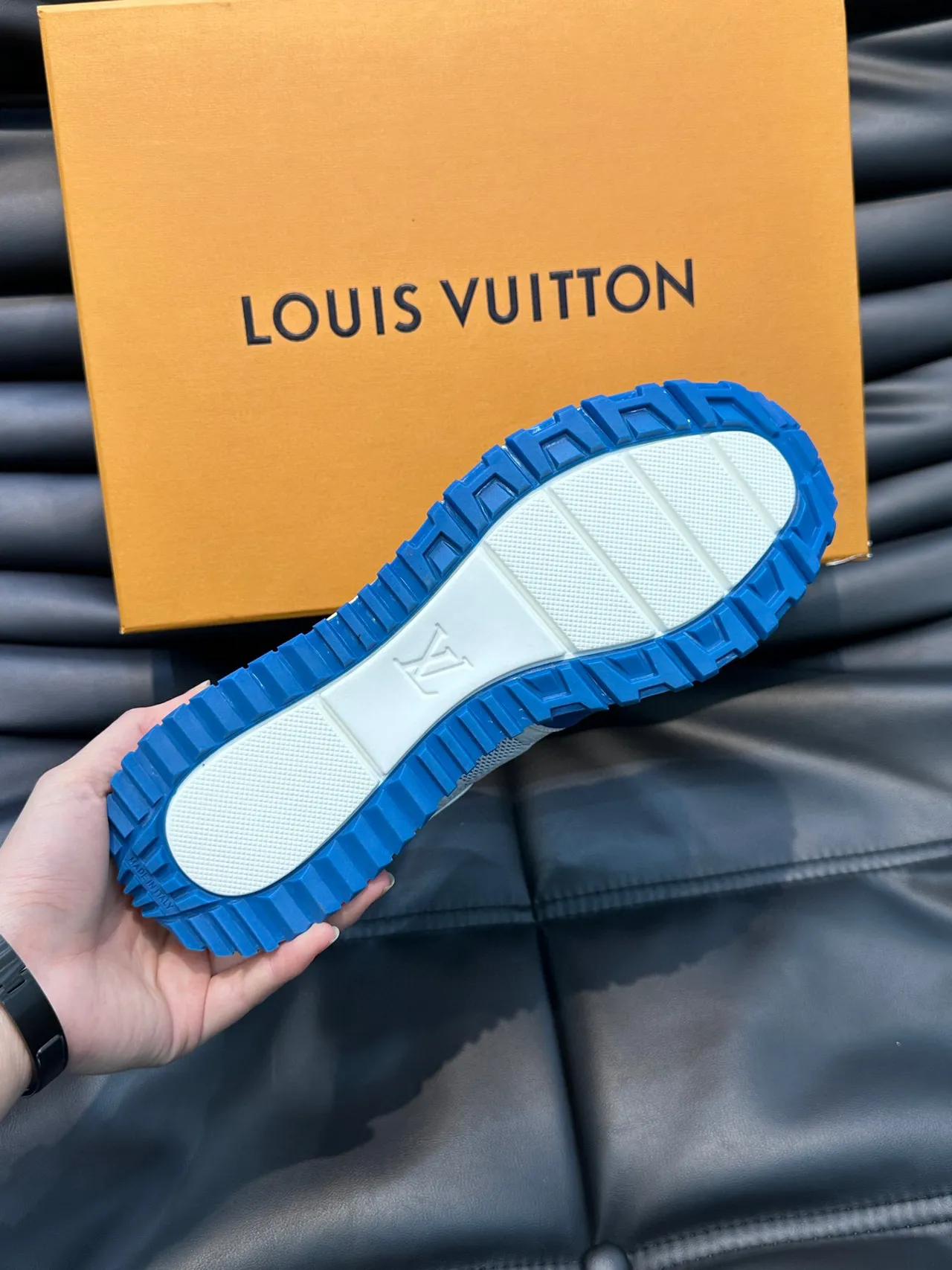 Louis Vuitton LV Trainer White Blue Low-Top Mesh-and-Leather Panelled Lifestyle Sneakers 2