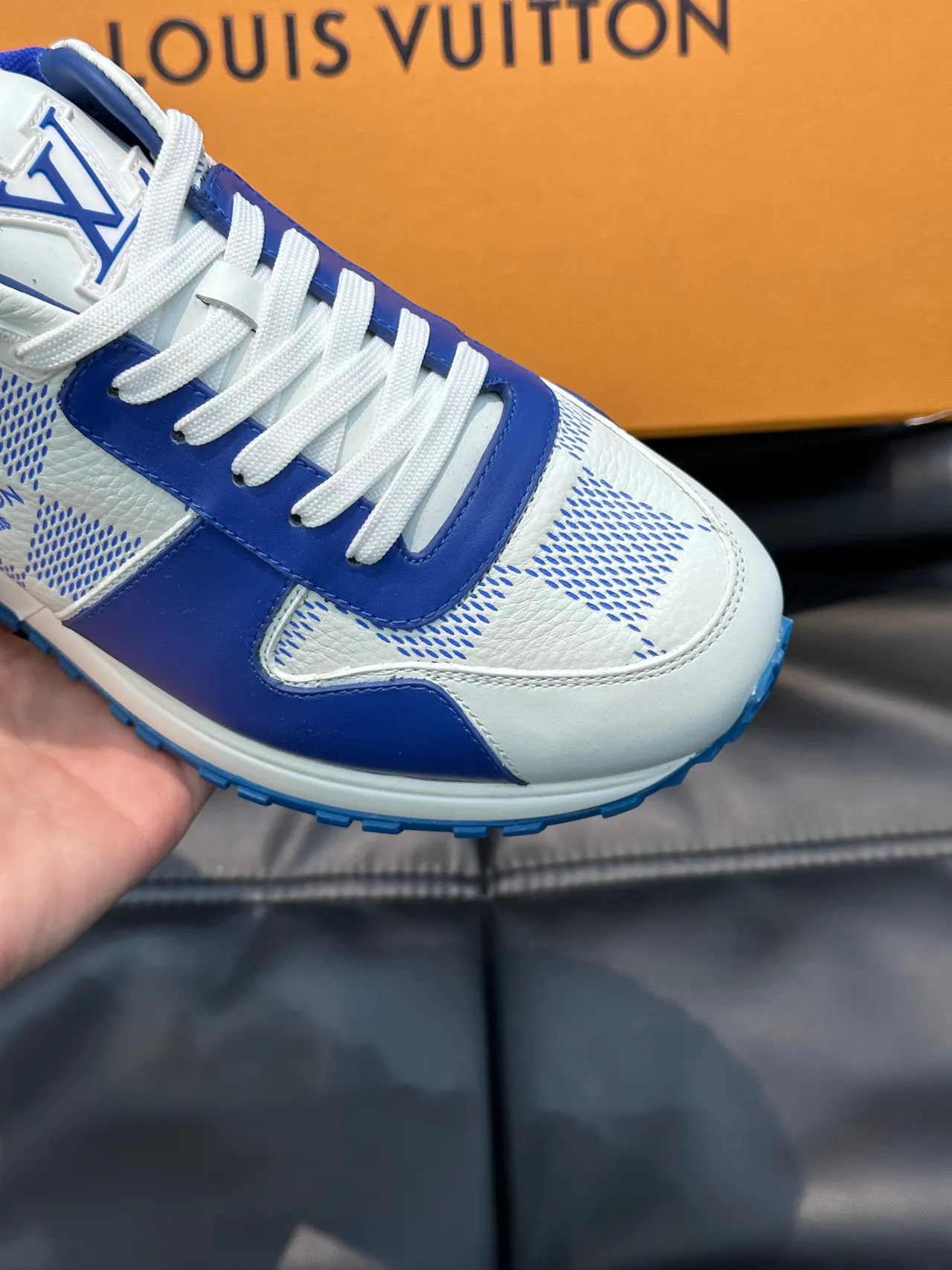 Louis Vuitton LV Trainer White Blue Low-Top Mesh-and-Leather Panelled Lifestyle Sneakers 4
