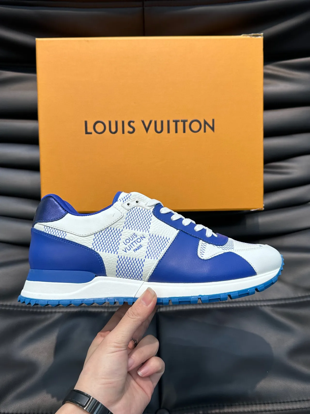 Louis Vuitton LV Trainer White Blue Low-Top Mesh-and-Leather Panelled Lifestyle Sneakers 7