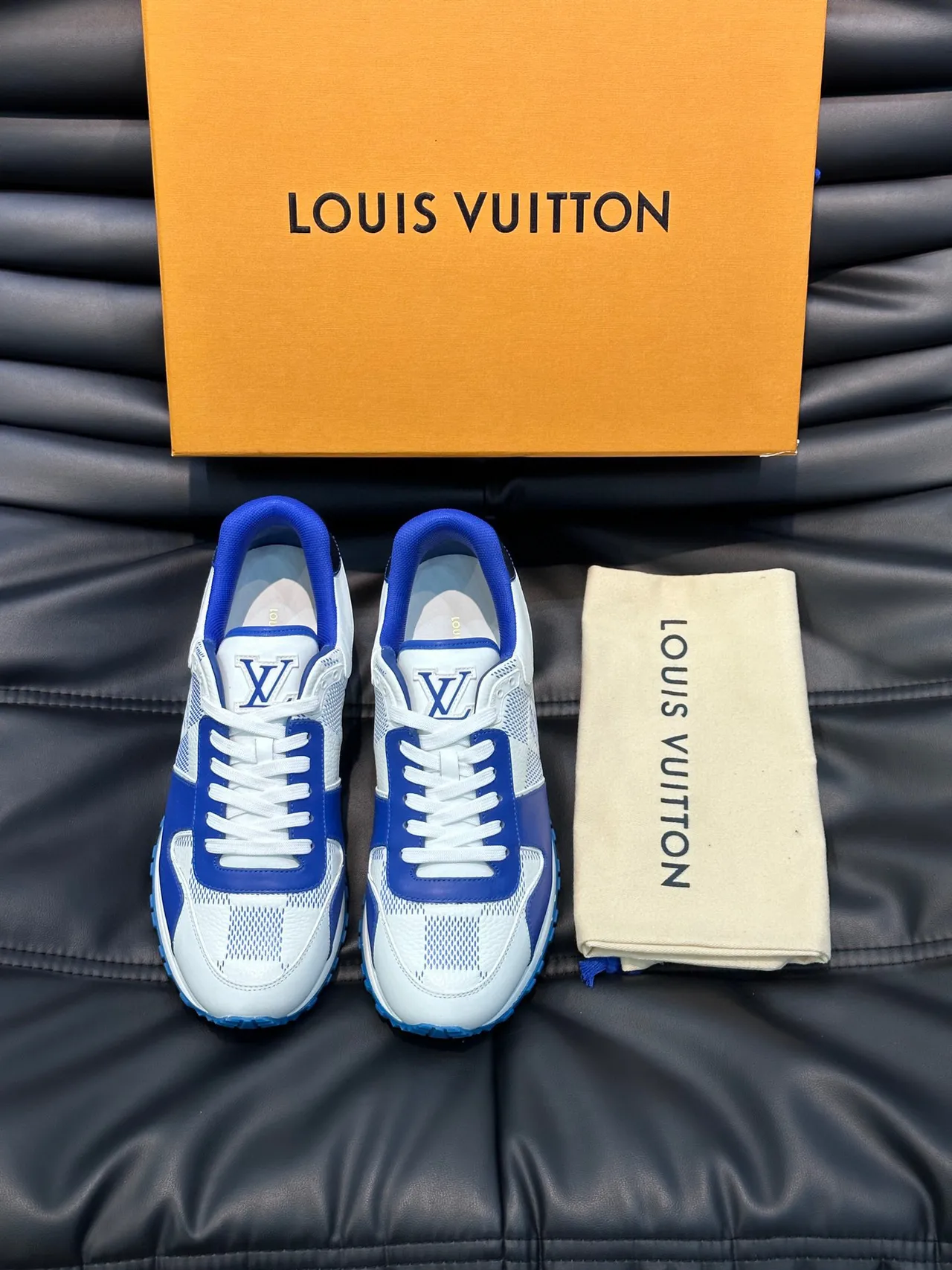 Louis Vuitton LV Trainer White Blue Low-Top Mesh-and-Leather Panelled Lifestyle Sneakers 8