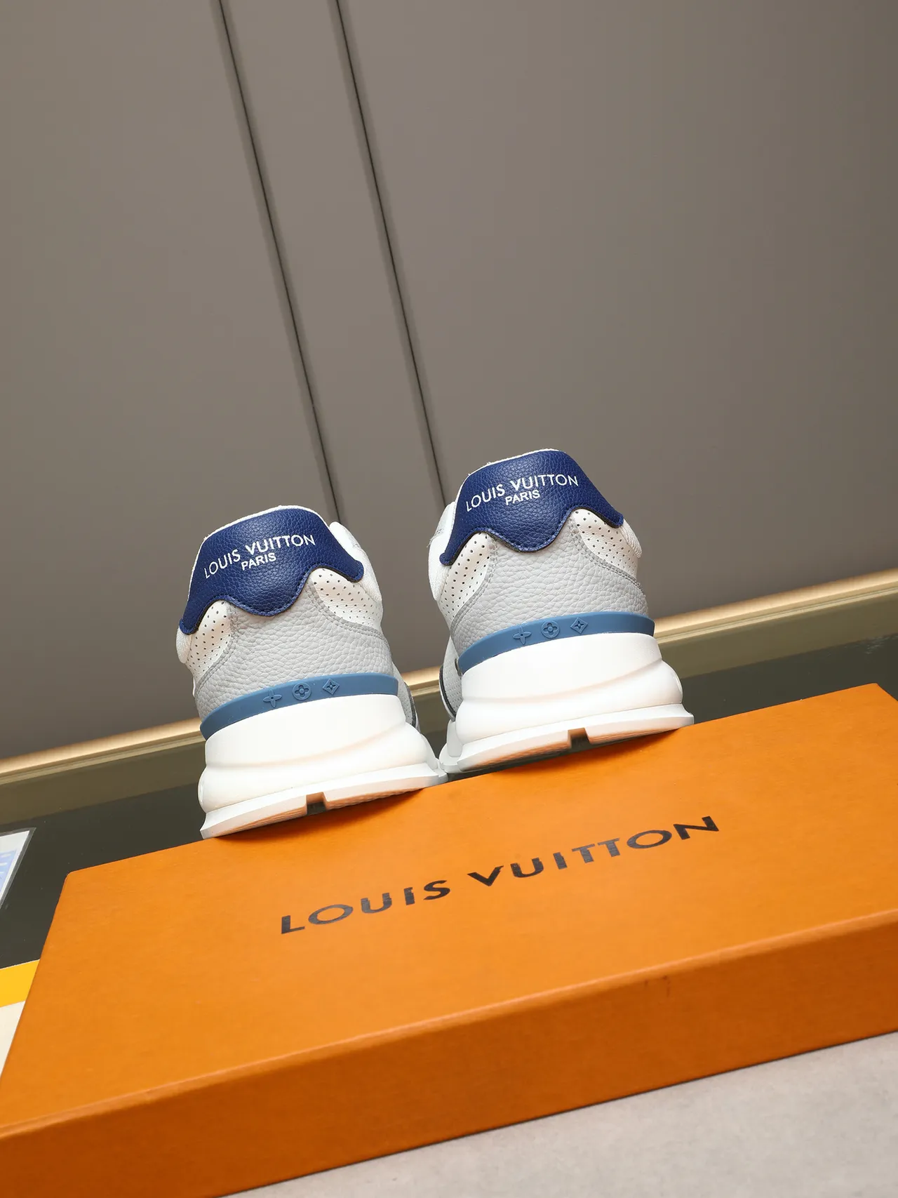 Louis Vuitton LV Trainer White Blue Perforated Leather Upper Embossed Midsole Branding Lifestyle Sneakers 3
