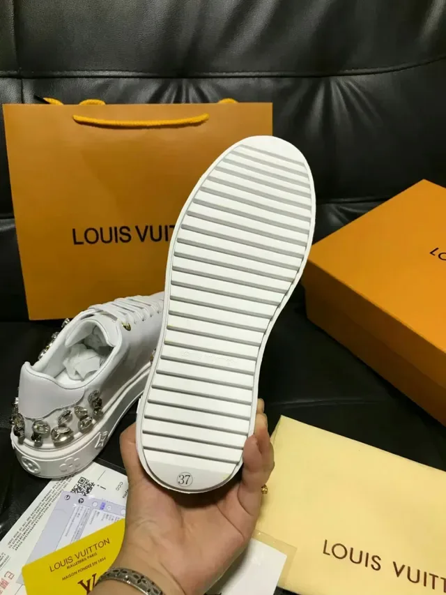 Louis Vuitton LV Trainer White Gold Leather Platform Sole Lifestyle Sneakers 2