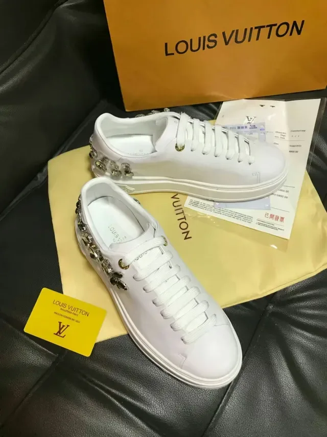 Louis Vuitton LV Trainer White Gold Leather Platform Sole Lifestyle Sneakers 3