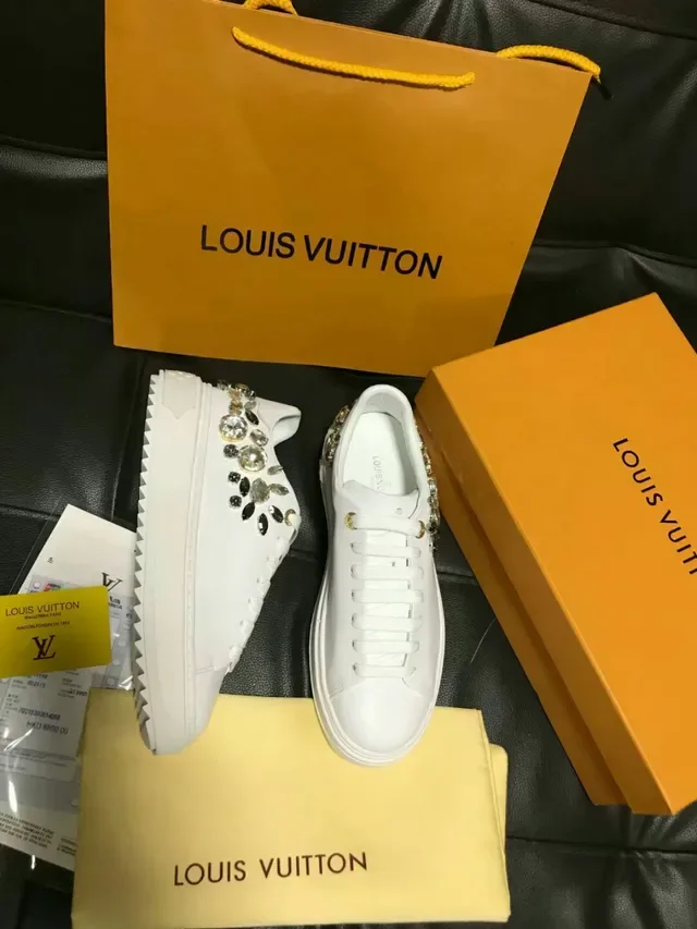 Louis Vuitton LV Trainer White Gold Leather Platform Sole Lifestyle Sneakers 4