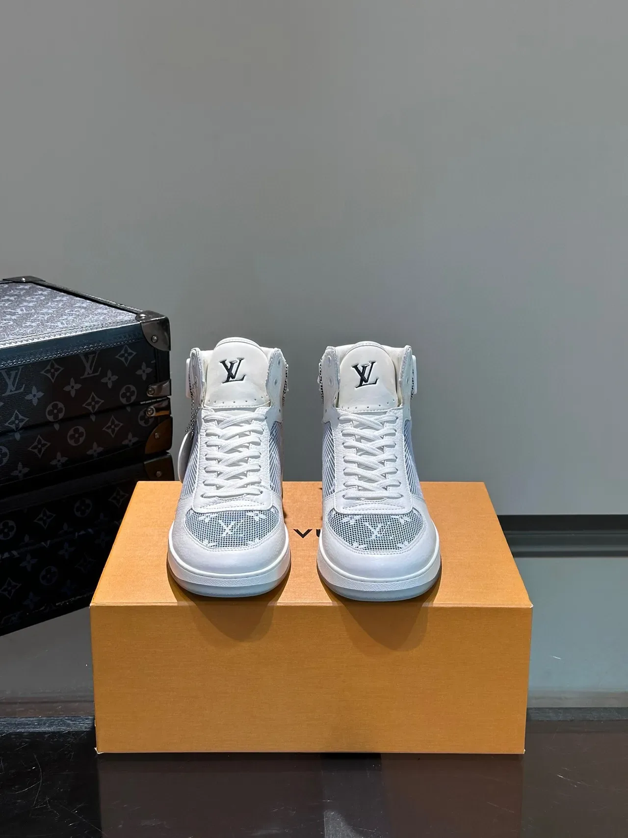 Louis Vuitton LV Trainer White Gray High-Top Monogram Mesh Lifestyle Sneakers 2