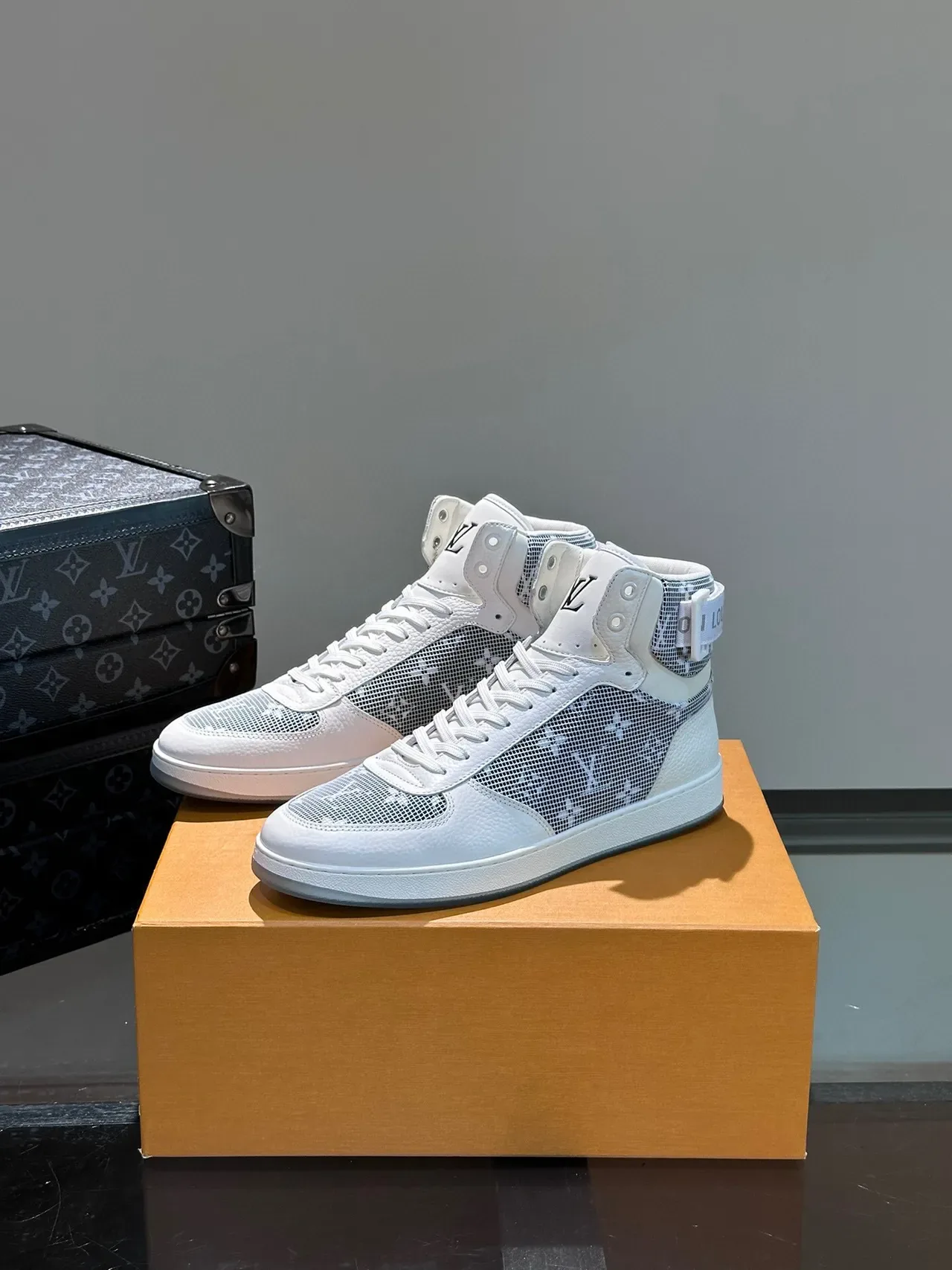 Louis Vuitton LV Trainer White Gray High-Top Monogram Mesh Lifestyle Sneakers 3