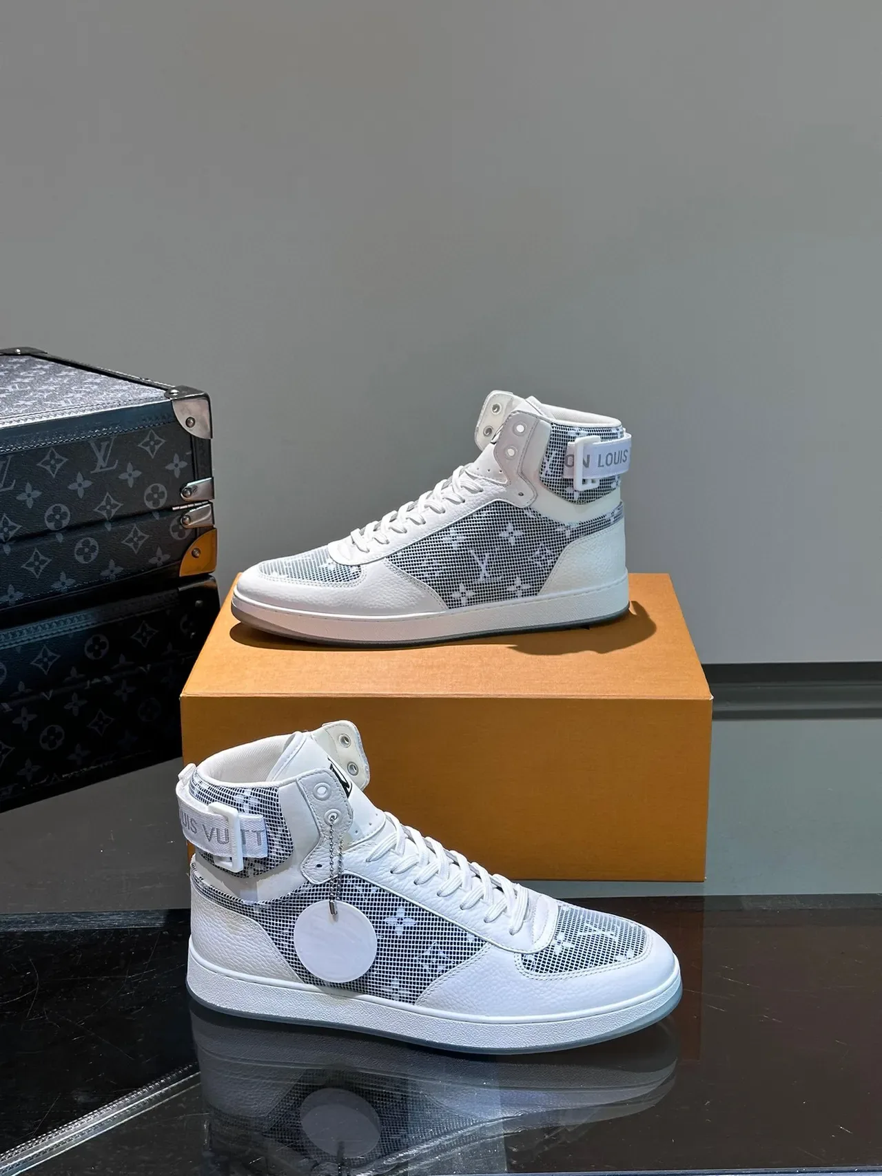 Louis Vuitton LV Trainer White Gray High-Top Monogram Mesh Lifestyle Sneakers 4