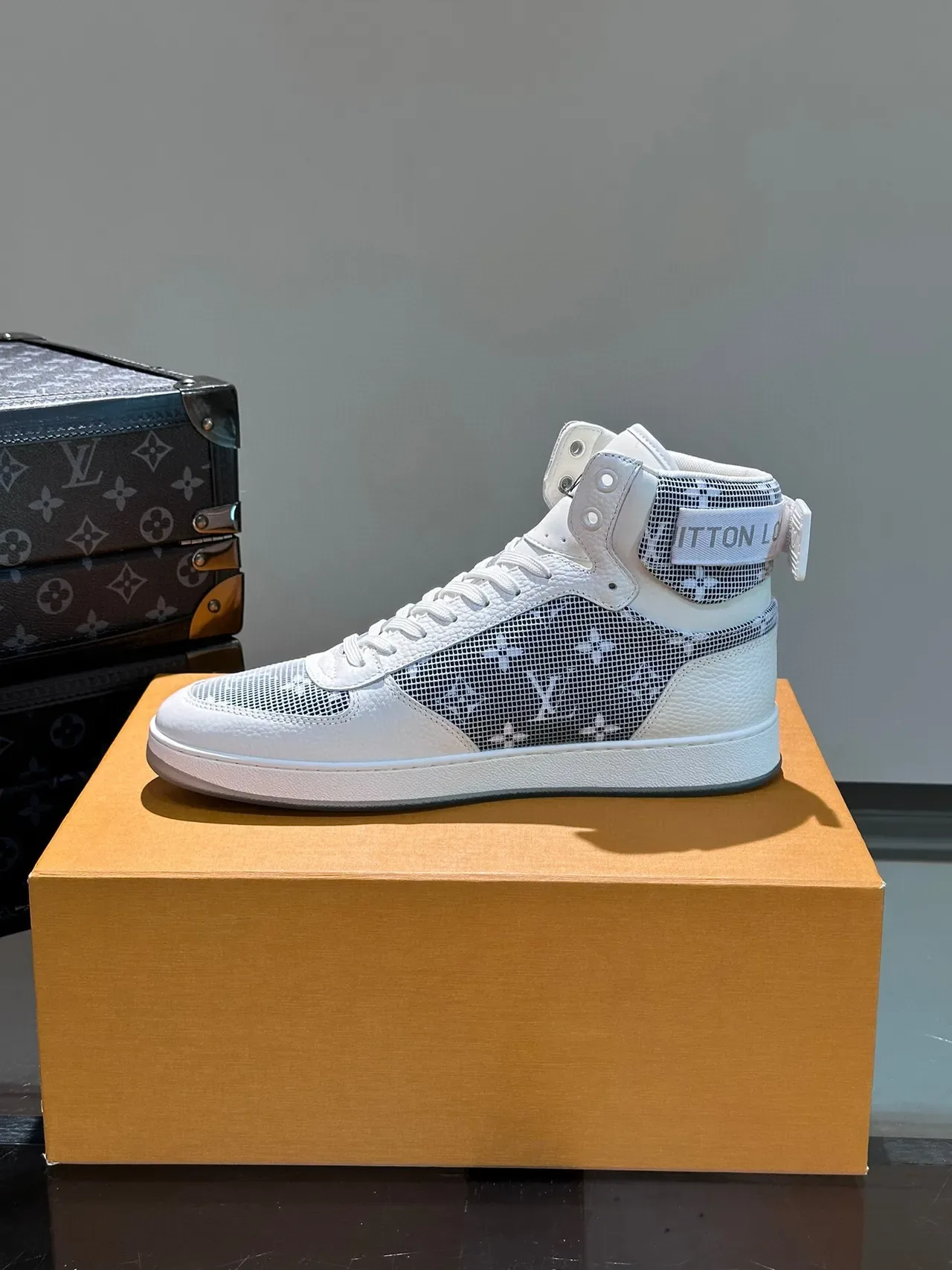 Louis Vuitton LV Trainer White Gray High-Top Monogram Mesh Lifestyle Sneakers 5