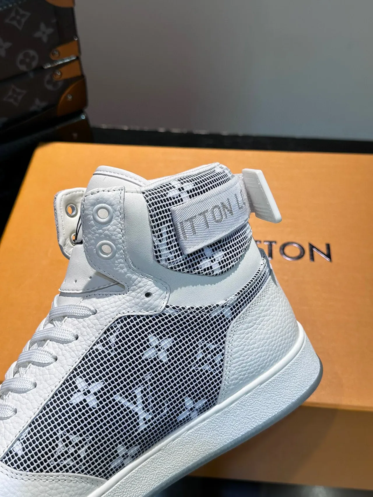 Louis Vuitton LV Trainer White Gray High-Top Monogram Mesh Lifestyle Sneakers 8