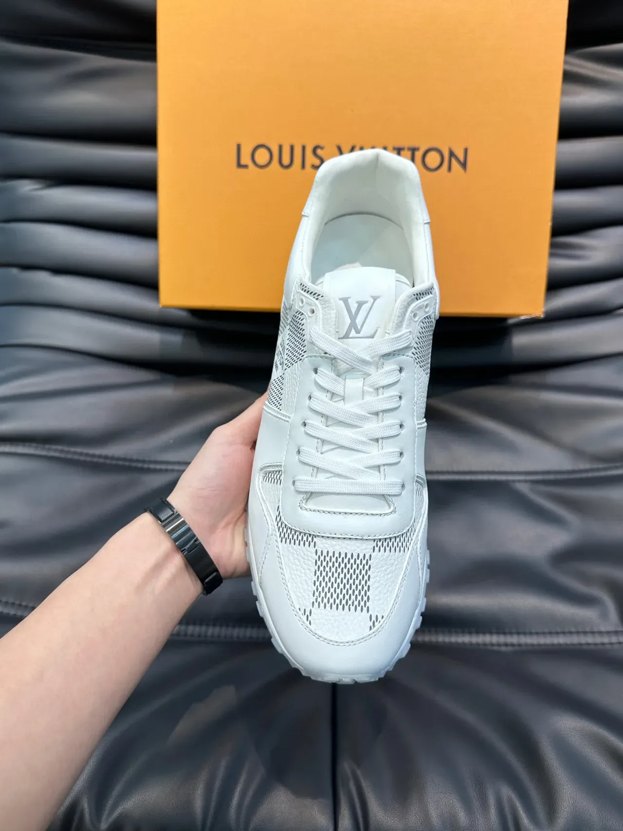 Louis Vuitton LV Trainer Chaussures Lifestyle Blanches et Grises Low-Top en Maille et Cuir 7