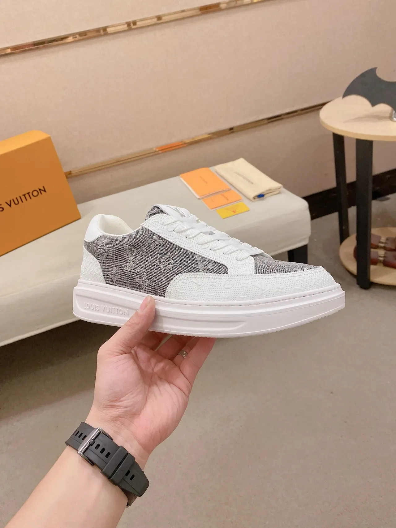 Louis Vuitton LV Trainer White Gray Low-Top Platform Sole Lifestyle Sneakers 5