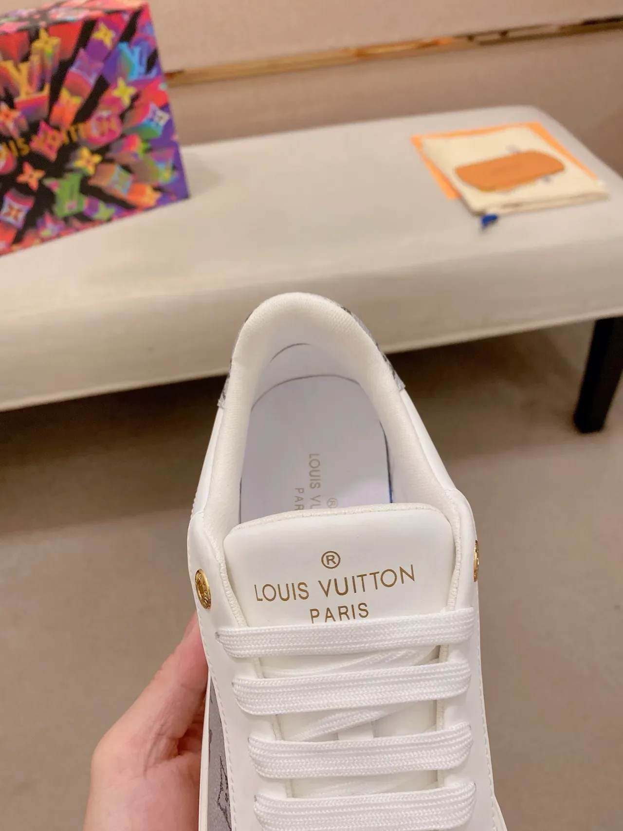 Louis Vuitton LV Trainer White Gray Monogram Canvas Side Panel Leather Upper Lifestyle Sneakers 4