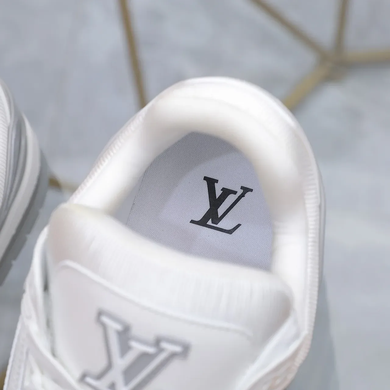 Louis Vuitton LV Trainer White Gray Monogram Leather Patent Overlays Lifestyle Sneakers 2
