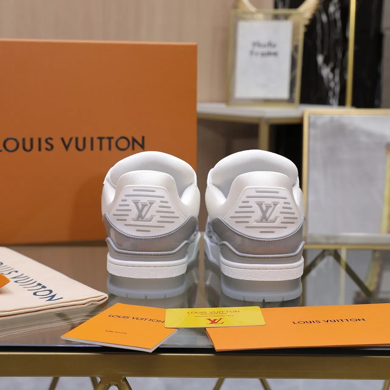 Louis Vuitton LV Trainer White Gray Monogram Leather Patent Overlays Lifestyle Sneakers 4