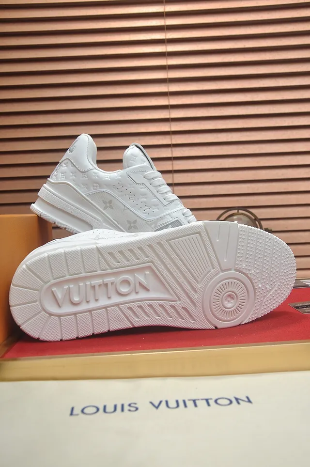 Louis Vuitton LV Trainer White Gray Monogram-Printed Leather Sculpted Dual-Density Sole Lifestyle Sneakers 3