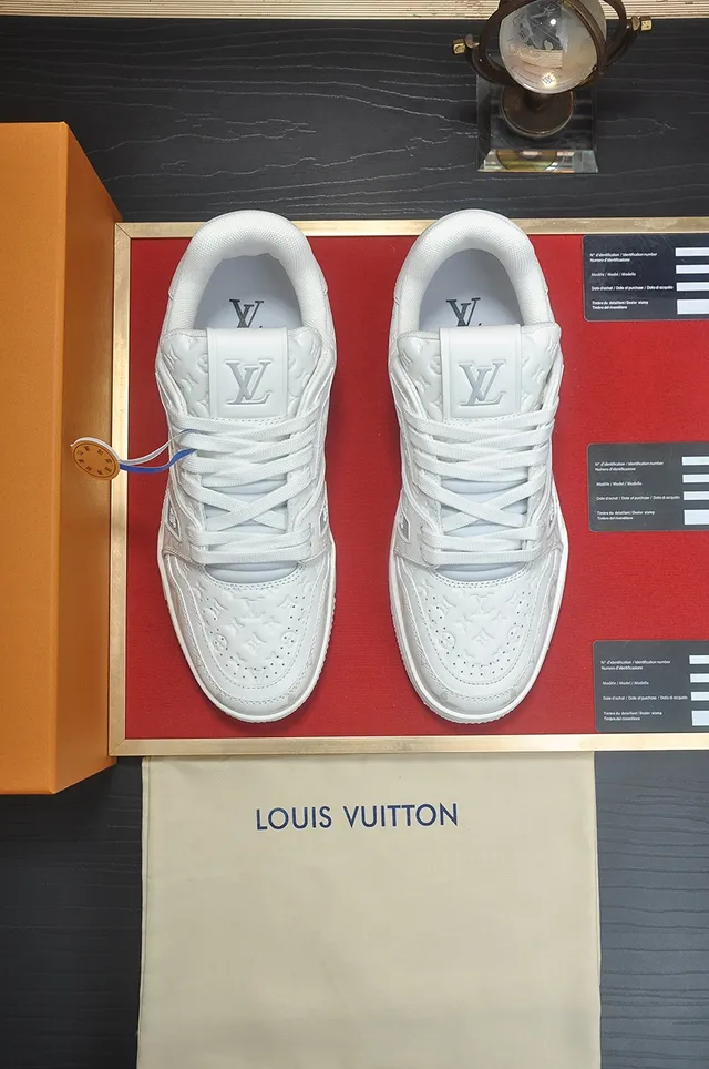 Louis Vuitton LV Trainer White Gray Monogram-Printed Leather Sculpted Dual-Density Sole Lifestyle Sneakers 5