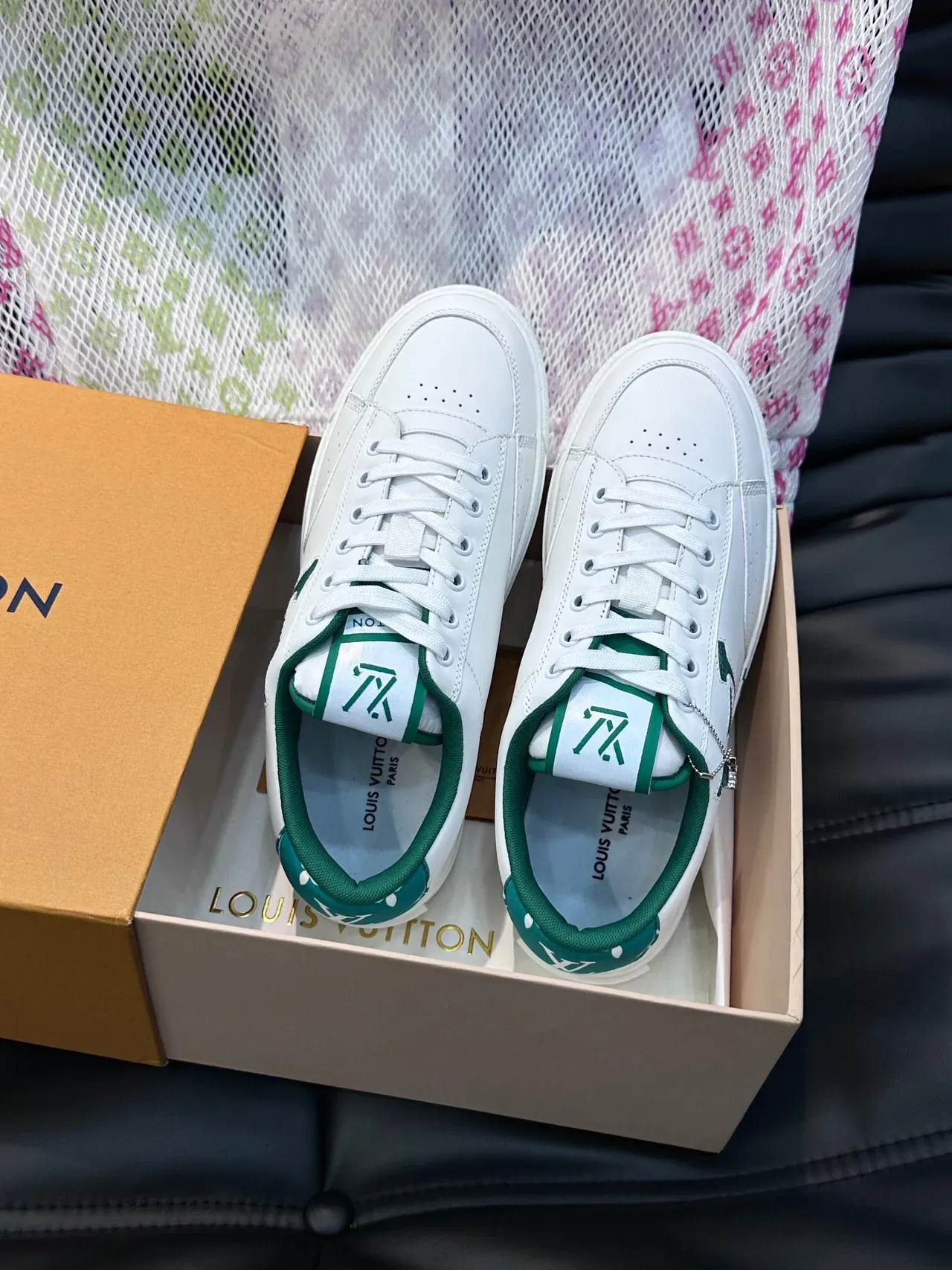 Louis Vuitton LV Trainer White Green Leather Accent Piping Lifestyle Sneakers 3