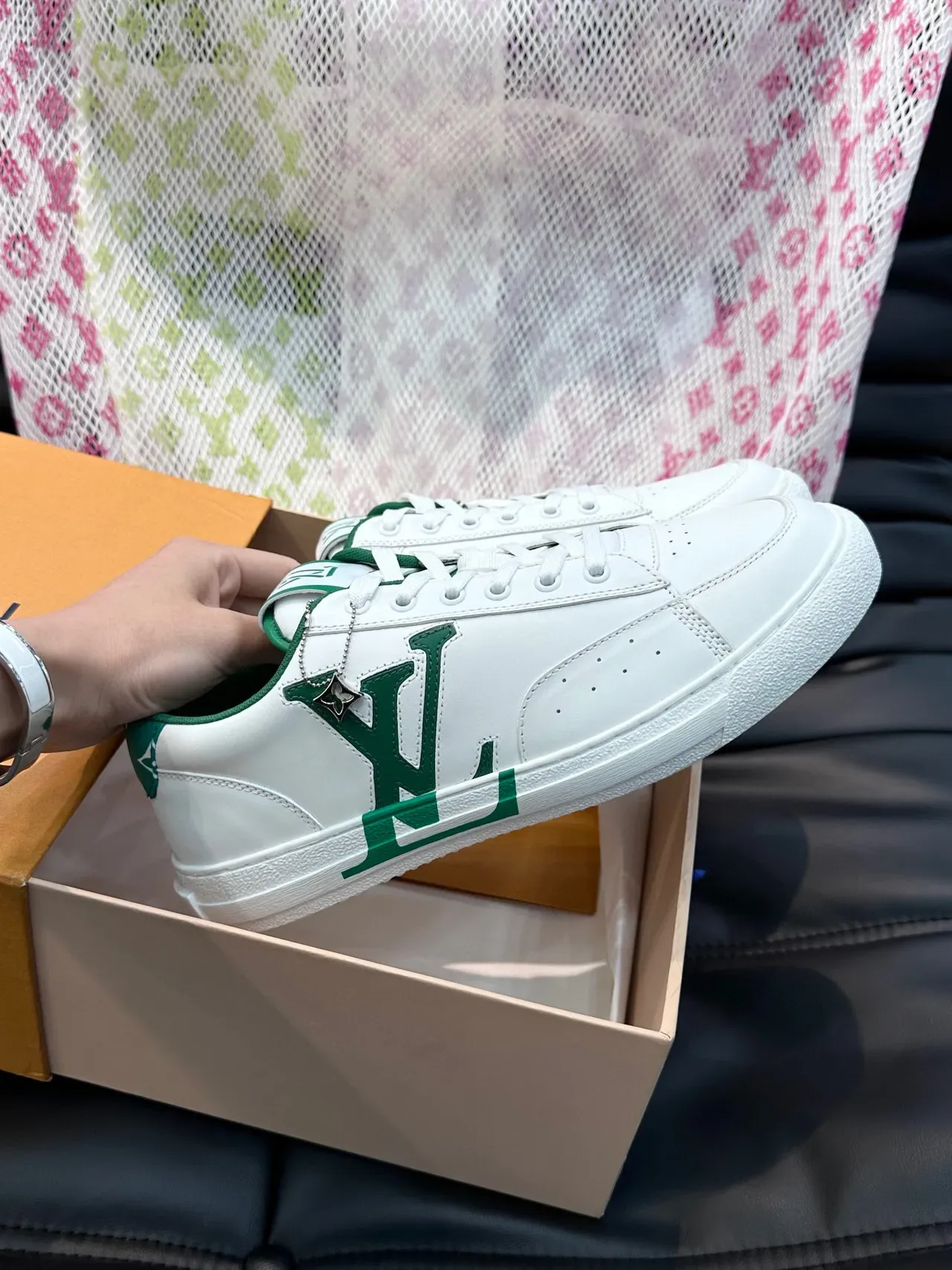 Louis Vuitton LV Trainer White Green Leather Accent Piping Lifestyle Sneakers 5