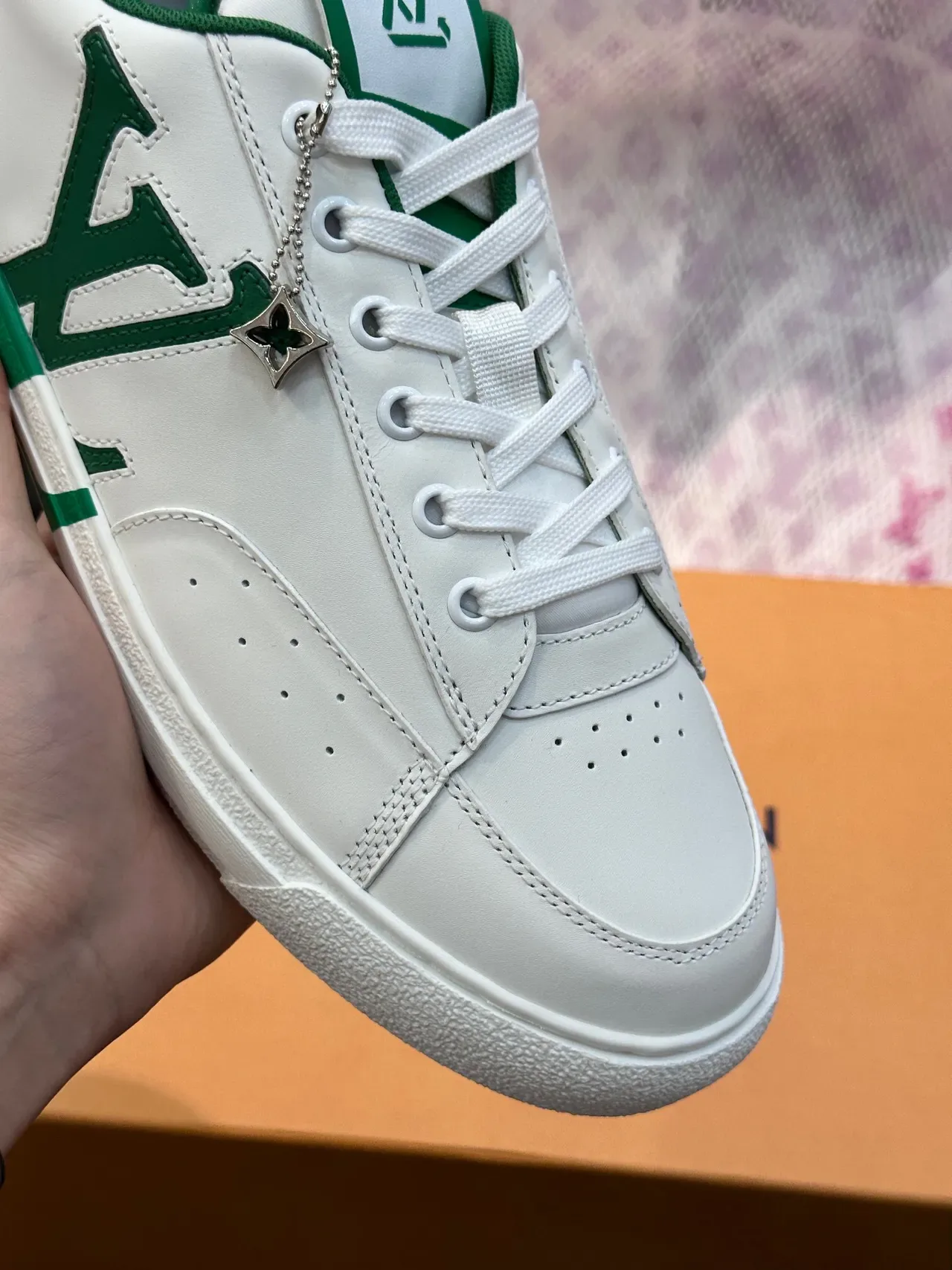Louis Vuitton LV Trainer White Green Leather Accent Piping Lifestyle Sneakers 6