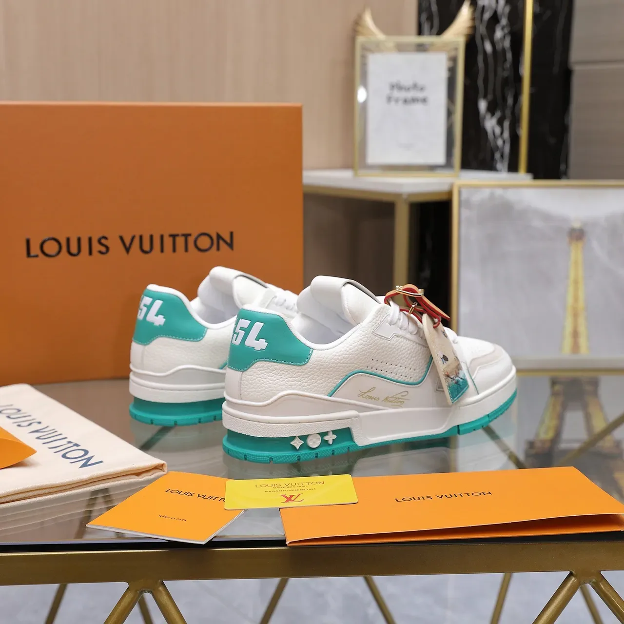 Louis Vuitton LV Trainer Blanc Vert Cuir Supérieur Acent Turquoise Tubing Lifestyle Sneakers 4