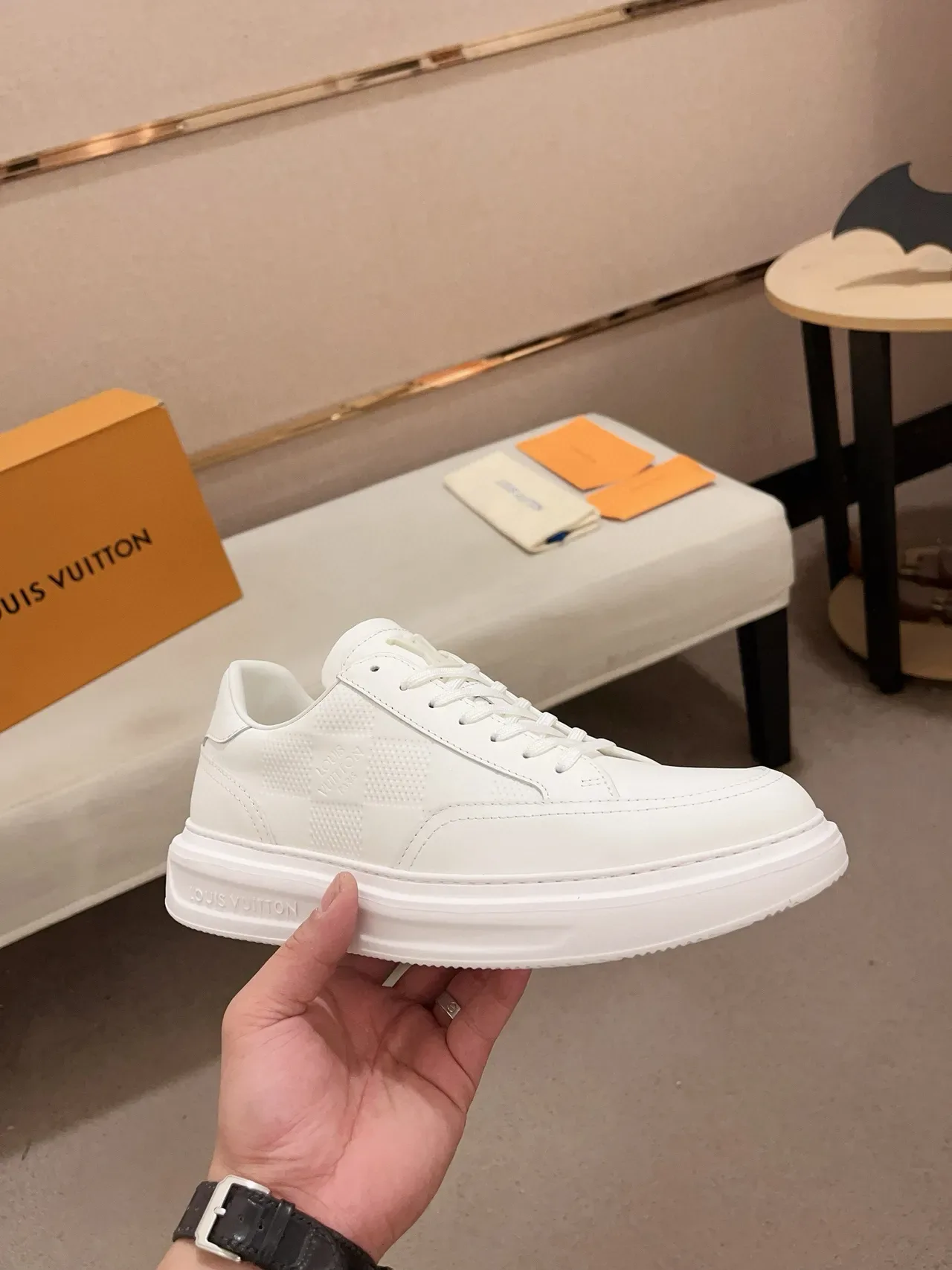 Louis Vuitton LV Trainer White Monochrome Checkerboard-Textured Side Panels Lifestyle Sneakers 4