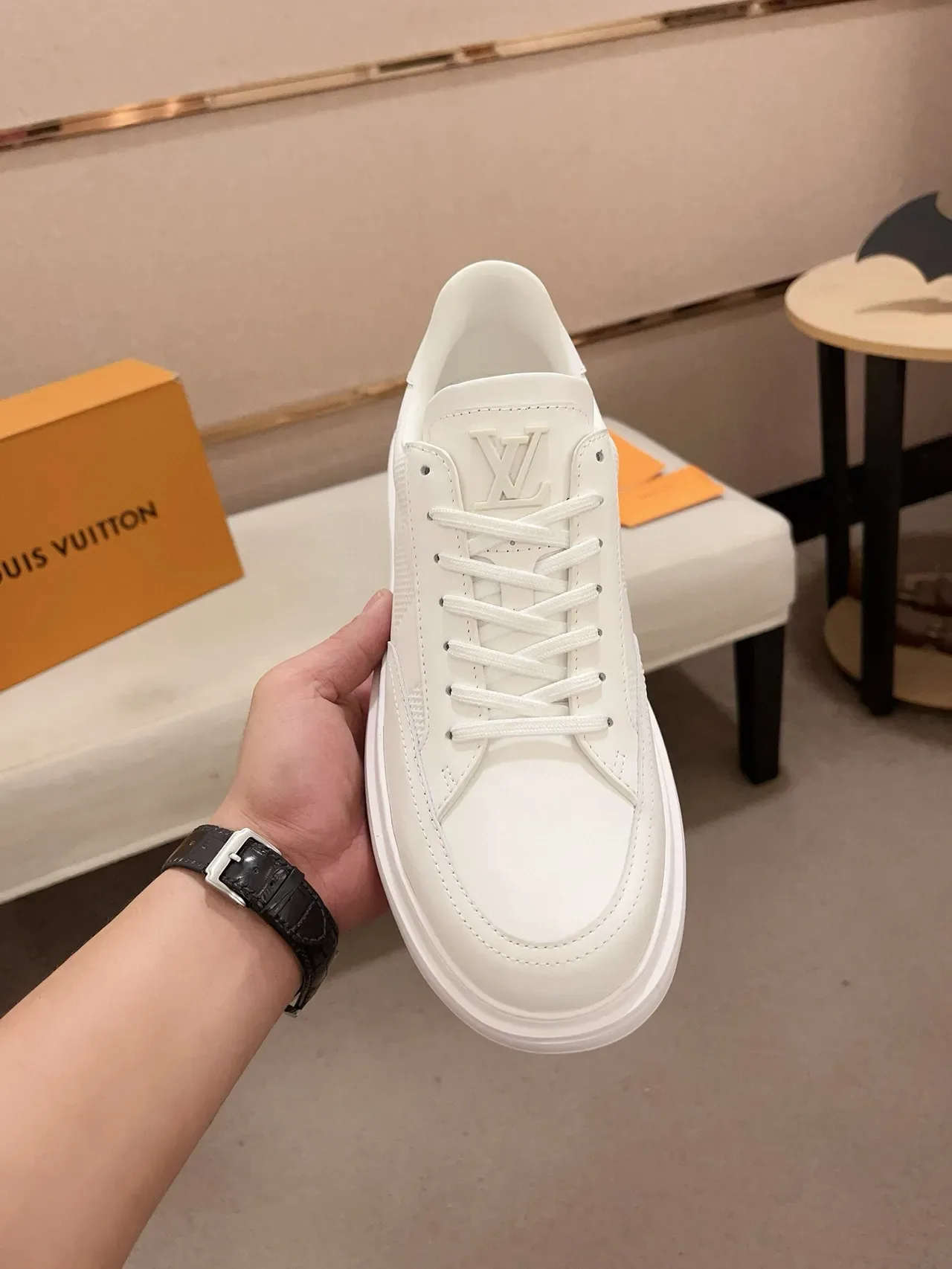 Louis Vuitton LV Trainer White Monochrome Checkerboard-Textured Side Panels Lifestyle Sneakers 5