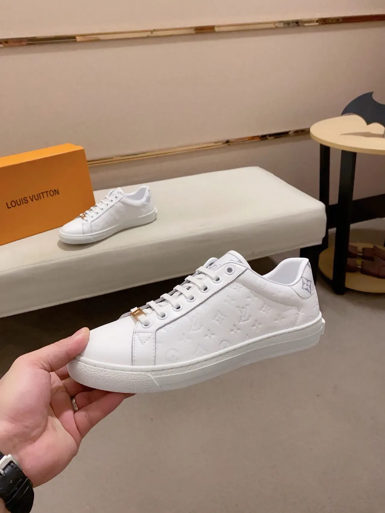 Louis Vuitton LV Trainer White Monogram-Embossed Leather Low-Top Lifestyle Sneakers 3