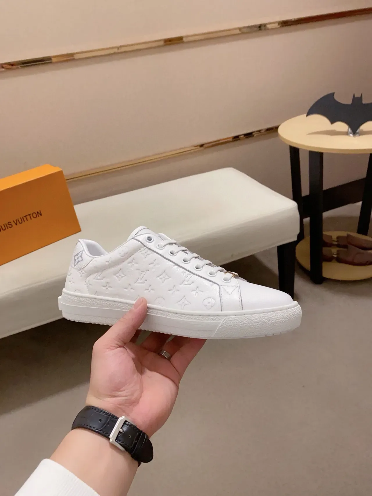 Louis Vuitton LV Trainer White Monogram-Embossed Leather Low-Top Lifestyle Sneakers 4