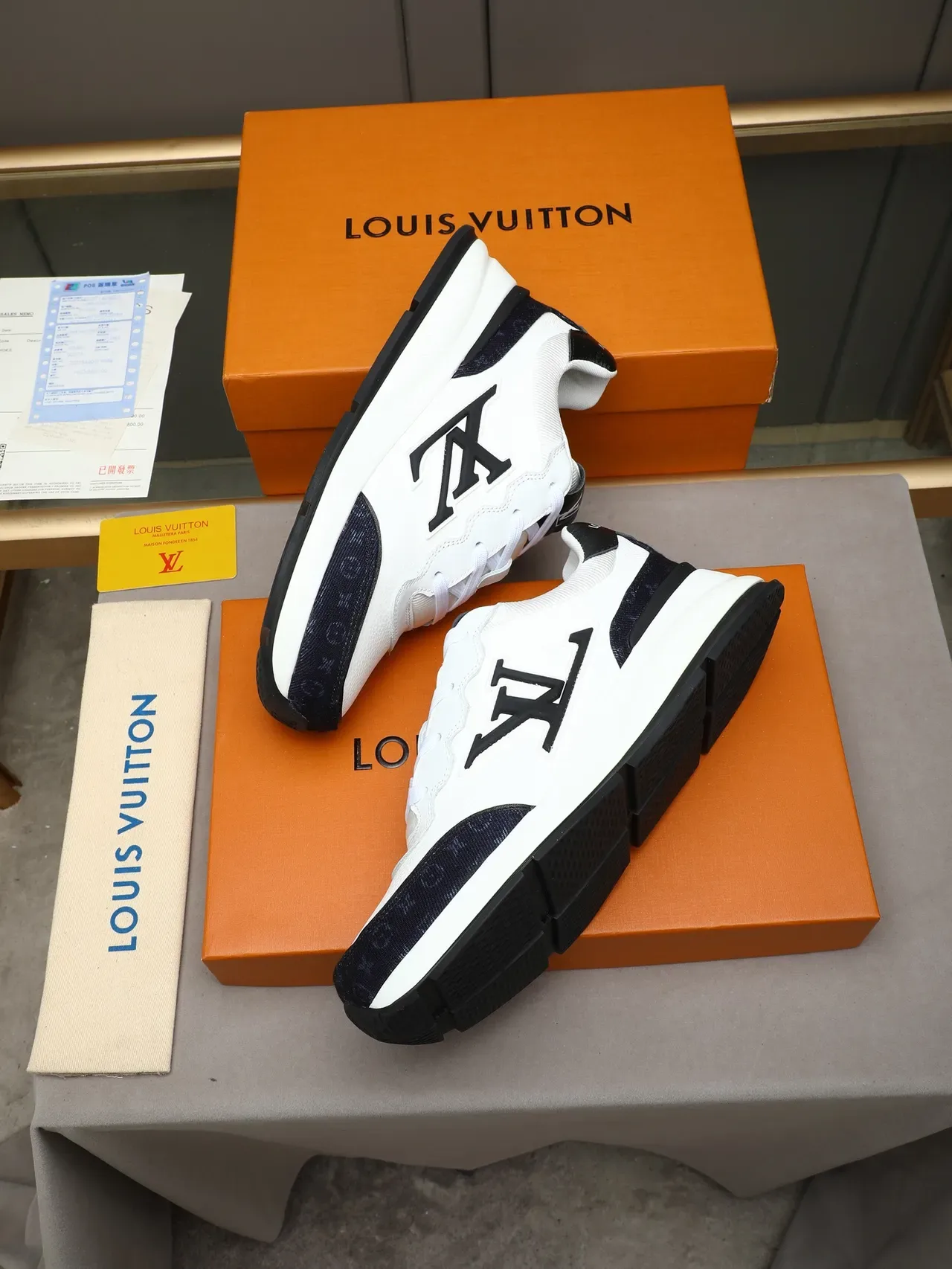 Louis Vuitton LV Trainer White Navy Chunky Platform Sole Oversized Monogram Logo Lifestyle Sneakers 3