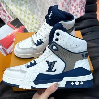 Louis Vuitton LV Trainer White Navy High-Top Leather-and-Synthetic Upper Lifestyle Sneakers
