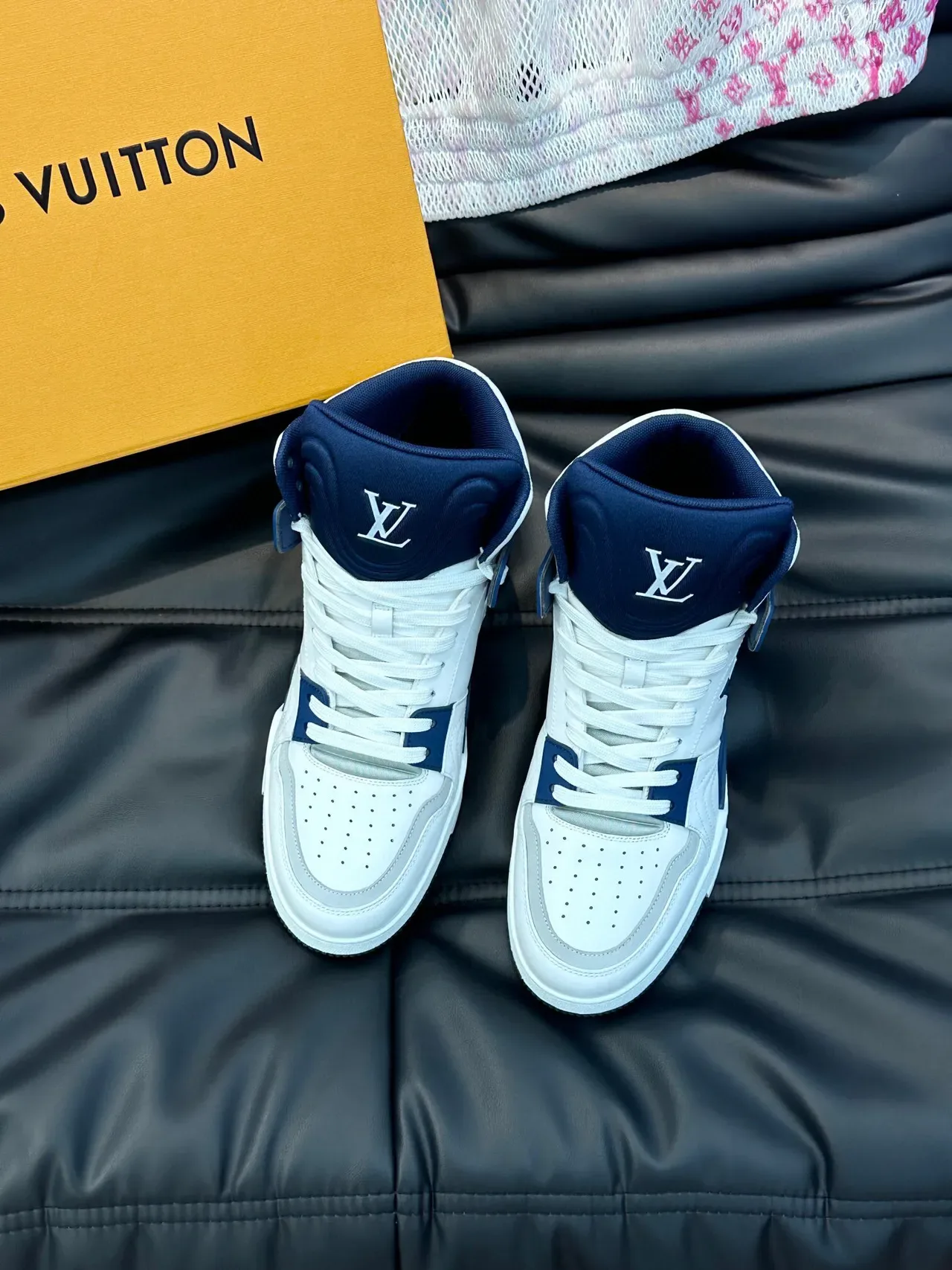 Louis Vuitton LV Trainer White Navy High-Top Leather-and-Synthetic Upper Lifestyle Sneakers 2
