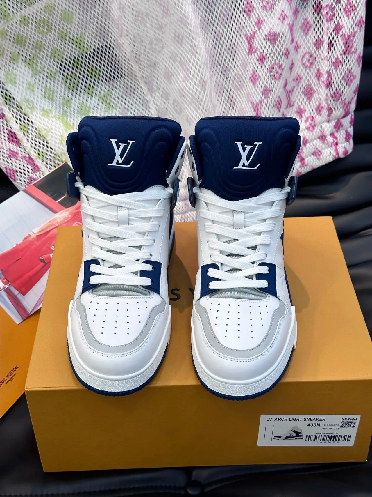 Louis Vuitton LV Trainer White Navy High-Top Leather-and-Synthetic Upper Lifestyle Sneakers 5