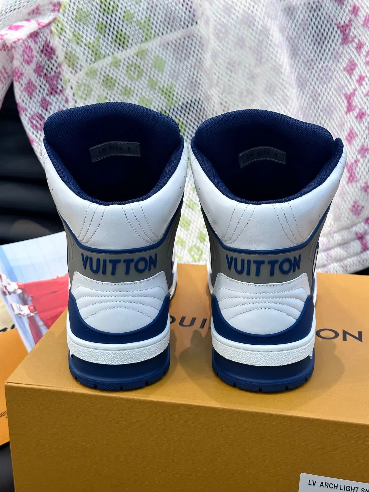 Louis Vuitton LV Trainer White Navy High-Top Leather-and-Synthetic Upper Lifestyle Sneakers 6