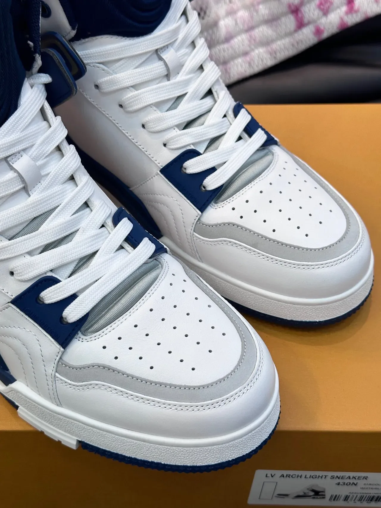 Louis Vuitton LV Trainer White Navy High-Top Leather-and-Synthetic Upper Lifestyle Sneakers 7