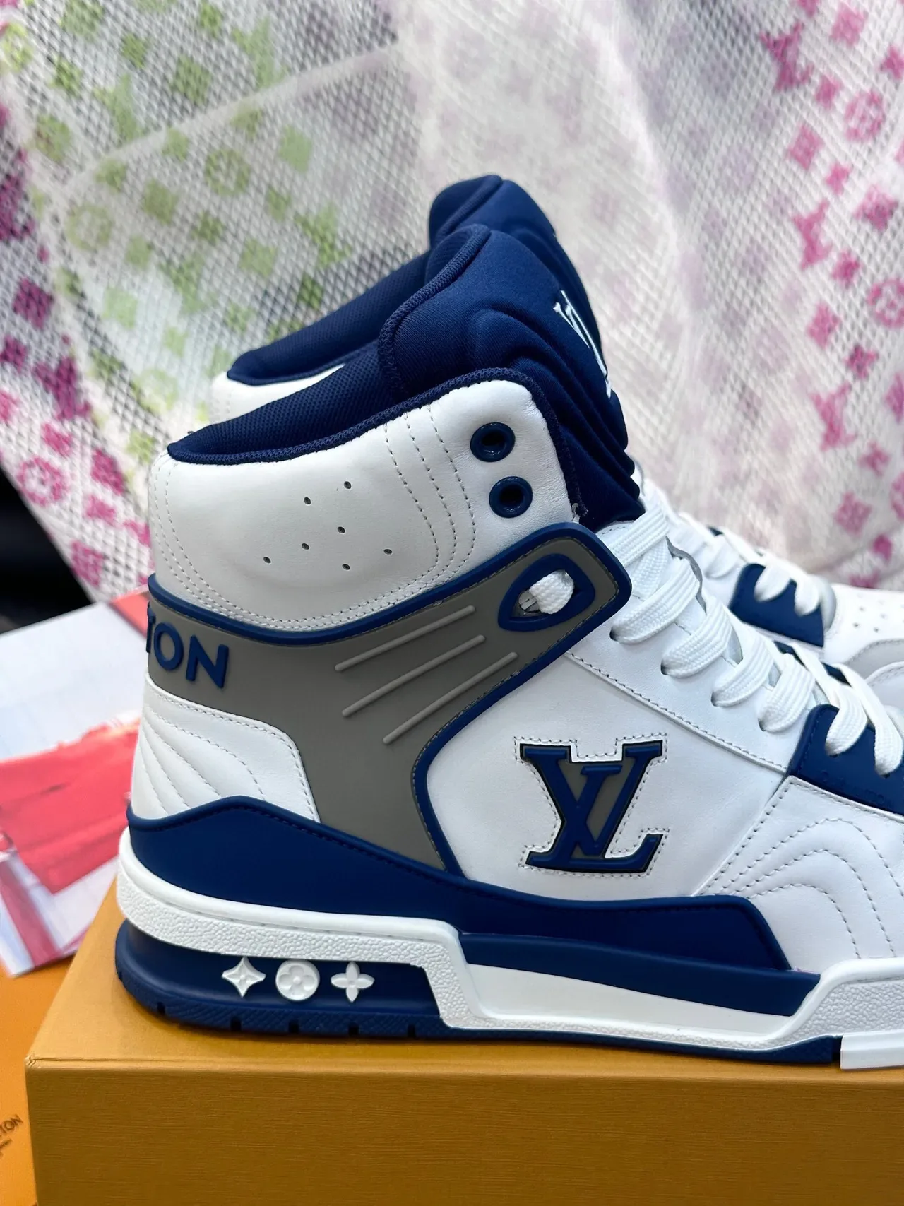 Louis Vuitton LV Trainer White Navy High-Top Leather-and-Synthetic Upper Lifestyle Sneakers 8