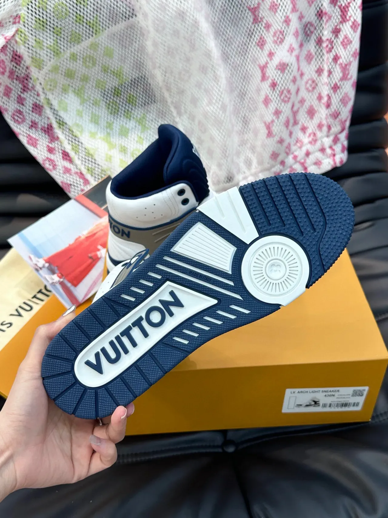Louis Vuitton LV Trainer White Navy High-Top Leather-and-Synthetic Upper Lifestyle Sneakers 9