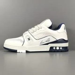 Louis Vuitton LV Trainer White Navy Leather Upper Cursive Signature Detail Lifestyle Sneakers
