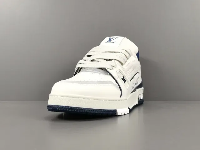 Louis Vuitton LV Trainer White Navy Leather Upper Cursive Signature Detail Lifestyle Sneakers 15