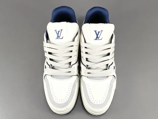 Louis Vuitton LV Trainer White Navy Leather Upper Cursive Signature Detail Lifestyle Sneakers 16