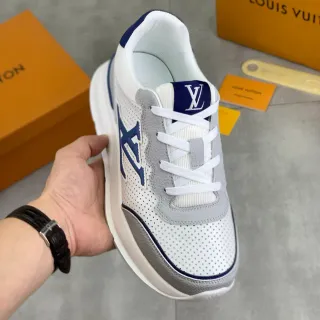 Louis Vuitton LV Trainer White Navy Perforated Leather Monogrammed Side Panel Lifestyle Sneakers