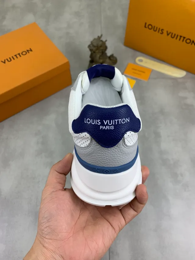 Louis Vuitton LV Trainer White Navy Perforated Leather Monogrammed Side Panel Lifestyle Sneakers 3