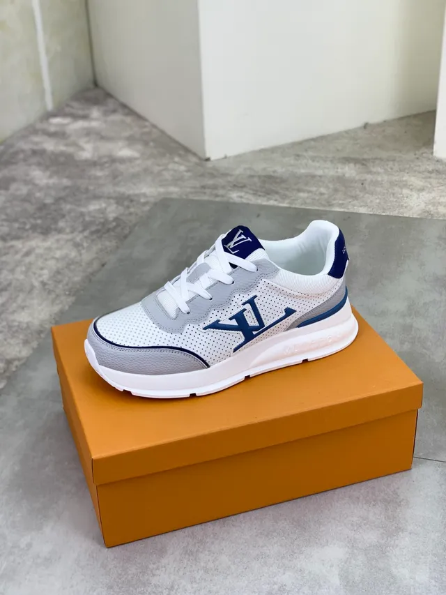 Louis Vuitton LV Trainer White Navy Perforated Leather Monogrammed Side Panel Lifestyle Sneakers 4
