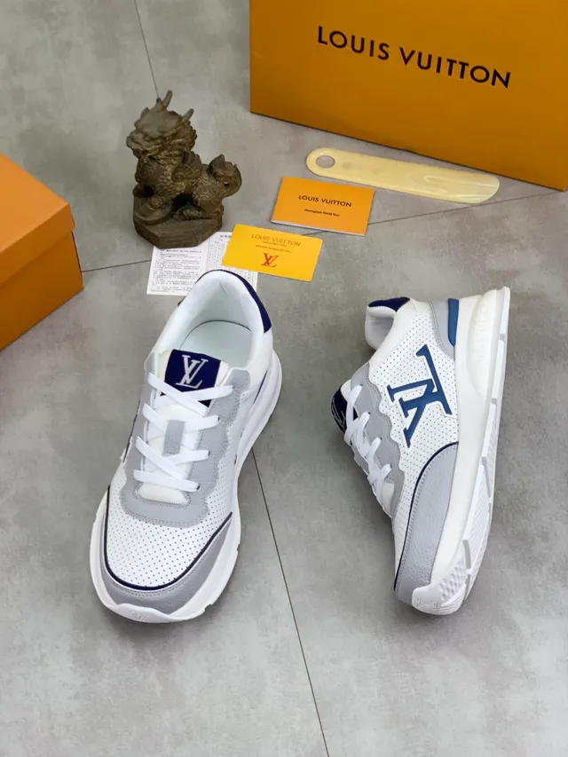 Louis Vuitton LV Trainer White Navy Perforated Leather Monogrammed Side Panel Lifestyle Sneakers 5