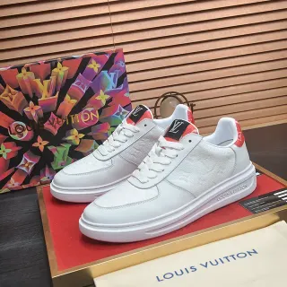 Louis Vuitton LV Trainer Blanco y Rojo estampado Monograma Cuero Silueta de bajo corte Lifestyle Sneakers