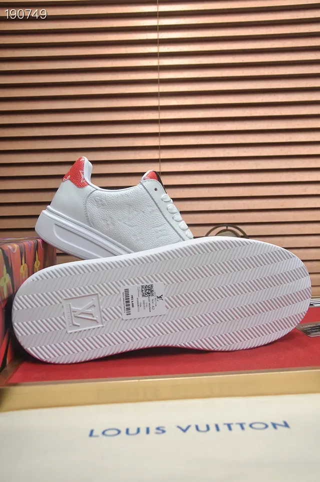 Louis Vuitton LV Trainer White Red Embossed Monogram Leather Low-Top Silhouette Lifestyle Sneakers 2